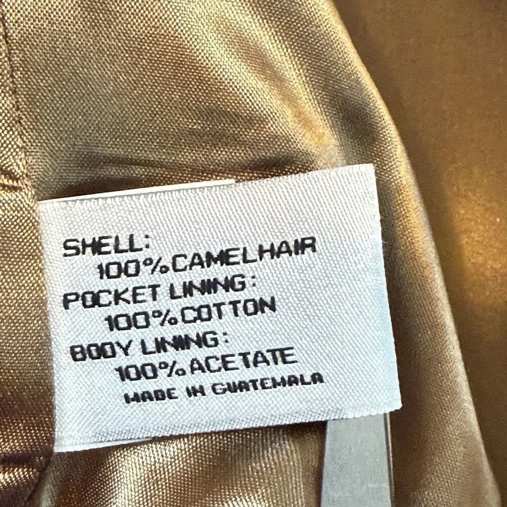 Larry Levine 100% Camel Hair Coat 14P Petite Tan Natural Overcoat Italy Fabric